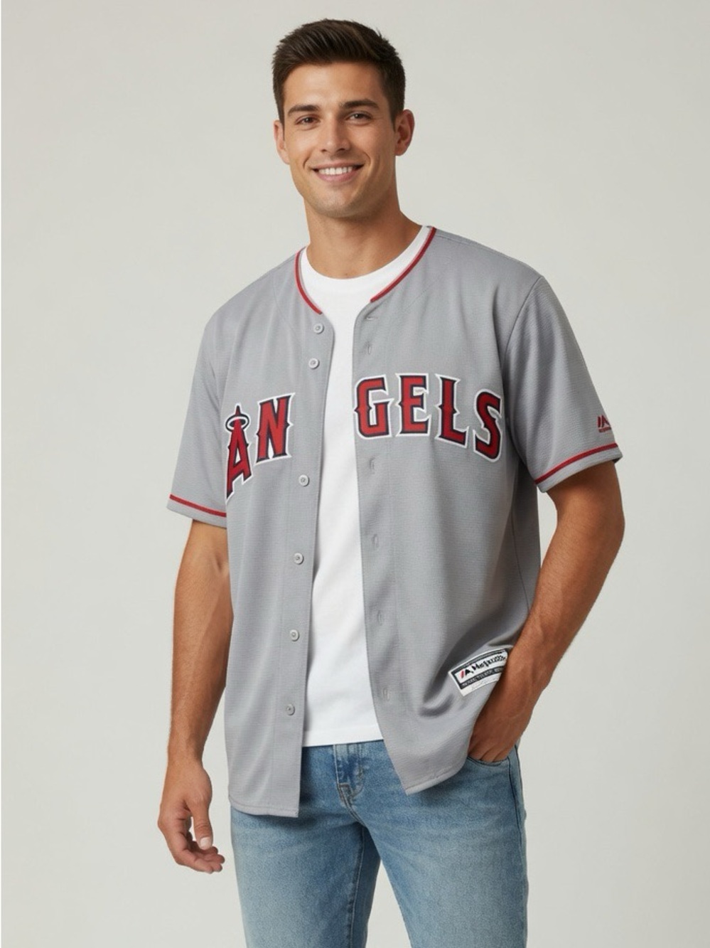 Majestic Gray Angels Baseball Jersey